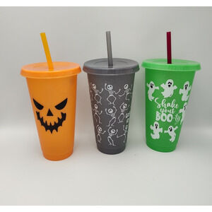 Halloween Glow In The Dark Tumbler Cups W/ Straws‎